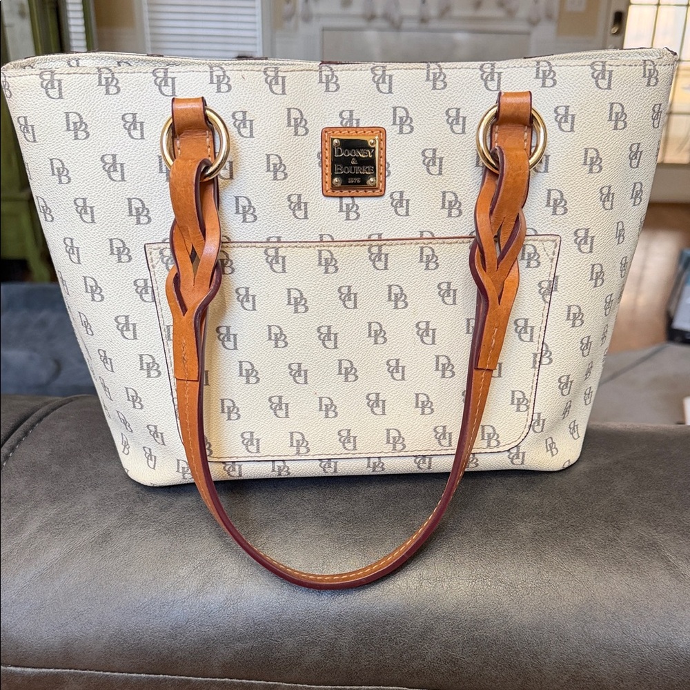 Dooney & Bourke White and Brown Tote Bag